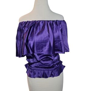 Rachel Lym Swim Resort Wear Off-Shoulder Purple Satin Top SZ XS
